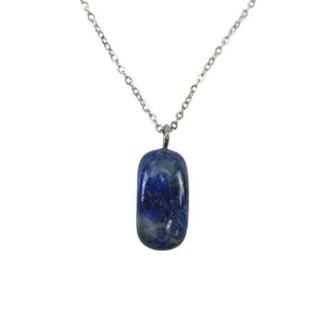 Collier Lapis Lazuli AB | Pendentif pierre roulée + chaîne argentée