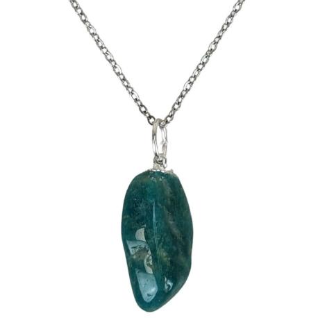 Collier Amazonite bleue AAA | Pendentif pierre roulée + chaîne argentée