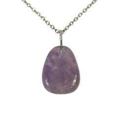 Collier Améthyste | Pendentif pierre roulée + chaîne argentée