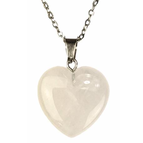 Collier avec pendentif Cœur en Quartz Laiteux