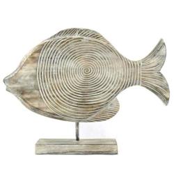 Statue Poisson en bois patiné 40cm - Décoration Marine