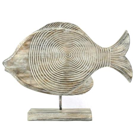 Statue Poisson en bois patiné 40cm - Décoration Marine