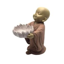 Bougeoir Bébé Bouddha tenant une fleur de lotus 13cm