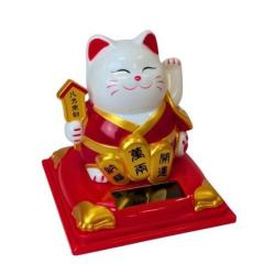 Maneki Neko Blanc à Énergie Solaire | Chance, Bonheur & Harmonie