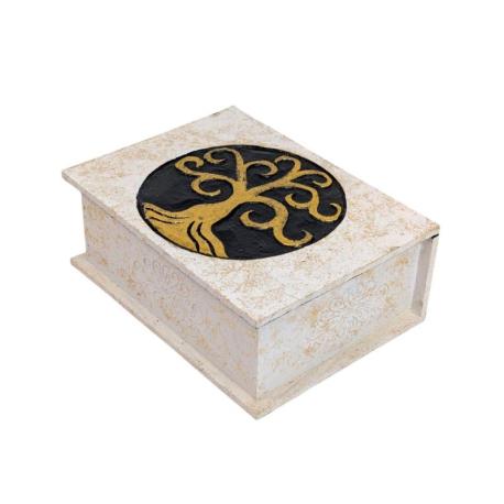 Grande boîte en bois Arbre de Vie Noir & Or | 24x18cm