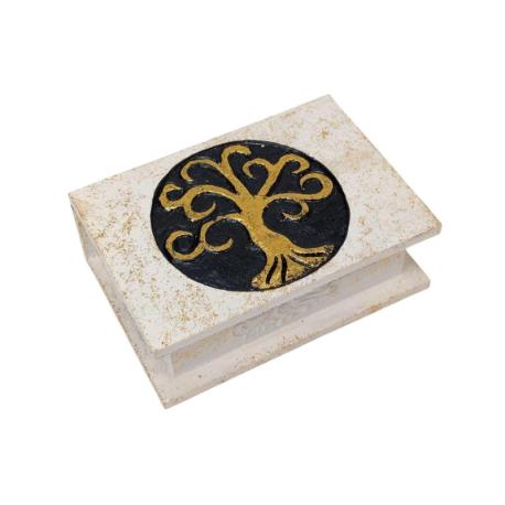 Petite boîte en bois Arbre de Vie Noir & Or | 15x10,5cm