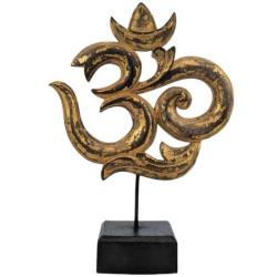 Statue symbole Ôm (Aum) en bois sculpté. Décoration indienne.