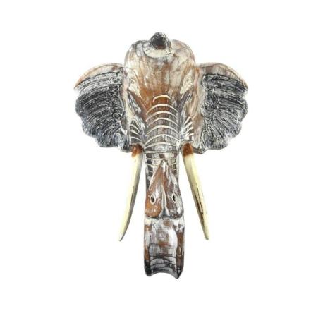 Tête d'éléphant murale en bois 40cm | Style trophée de chasse