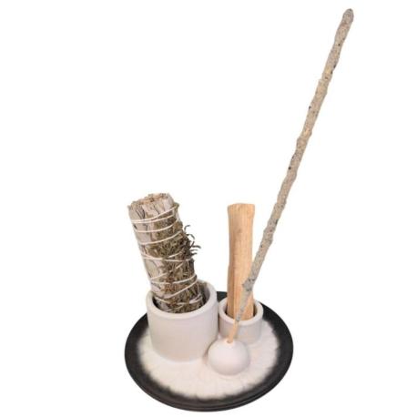 Support à Encens 3-en-1 en céramique | Palo Santo, Sauge et Bâtonnets