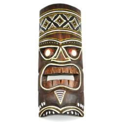 Masque Tiki 30cm en bois motif coloré. Déco Polynésie 