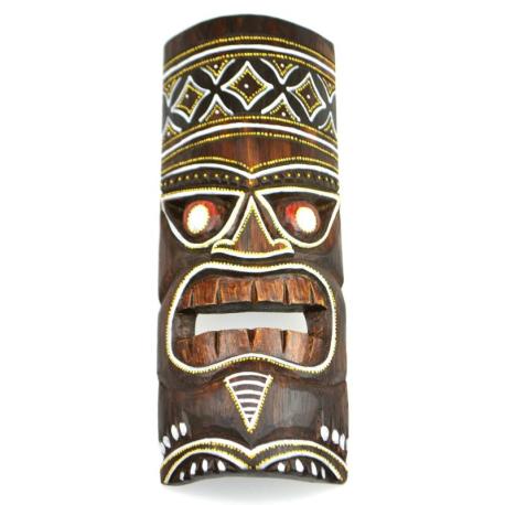 Masque Tiki 30cm en bois motif coloré. Déco Polynésie 