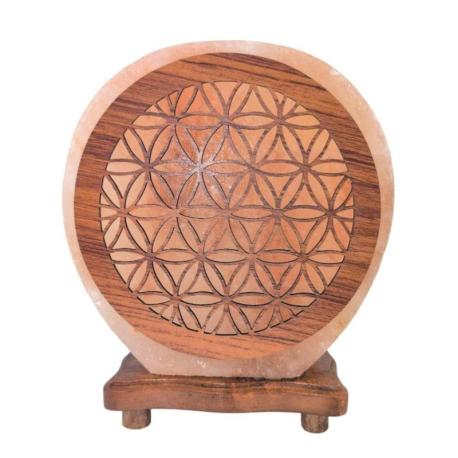 Lampe de Sel de l'Himalaya motif Fleur de Vie interchangeable 5Kg