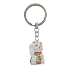 Porte-clé Maneki Neko Blanc à grelot - Chat porte-bonheur Japonais