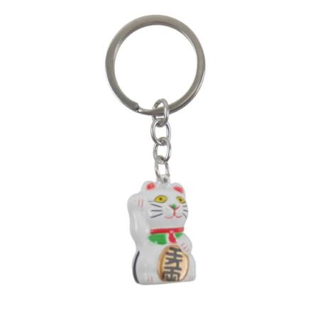 Porte-clé Maneki Neko Blanc à grelot - Chat porte-bonheur Japonais