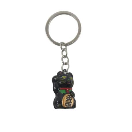 Porte-clé Maneki Neko Noir à grelot - Chat porte-bonheur Japonais