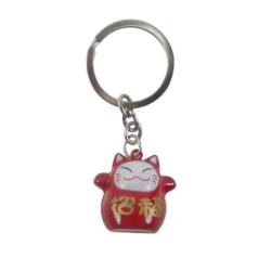 Porte-clé Maneki Neko Japonais Rouge à grelot