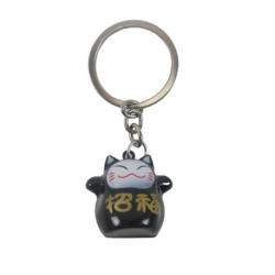 Porte-clé Maneki Neko Japonais Noir à grelot
