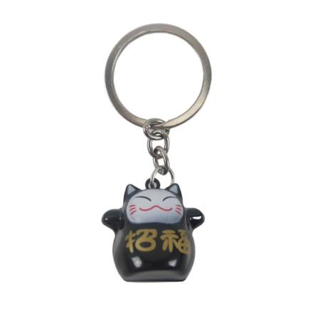 Porte-clé Maneki Neko Japonais Noir à grelot