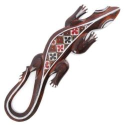 Gecko en bois 50cm - Motif Trèfle Batik