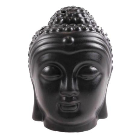 Brûle parfum tête de Bouddha Zen en céramique artisanale noire