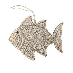 Poisson en Coquillages Cauris & Jonc de Mer 27cm | Décor Mural Esprit " Bord de Mer"