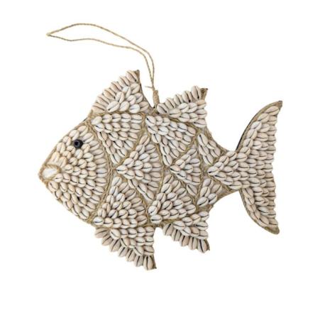 Poisson en Coquillages Cauris & Jonc de Mer 27cm | Décor Mural Esprit " Bord de Mer"