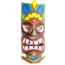 Masque Tiki 30cm en bois motif coloré. Déco ambiance Hawaï !