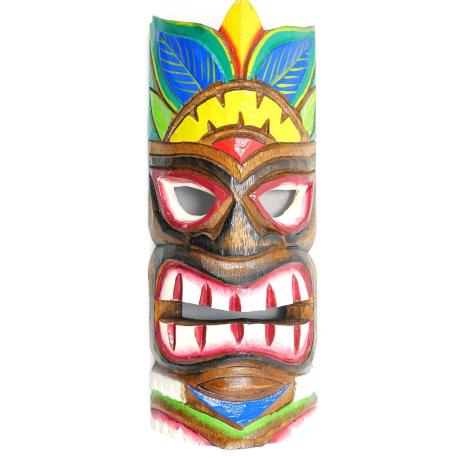 Masque Tiki 30cm en bois motif coloré. Déco ambiance Hawaï !