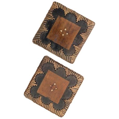 Lot de 2 Sous-Verres ‘’Lombok’’ en Bois et Rotin tressé