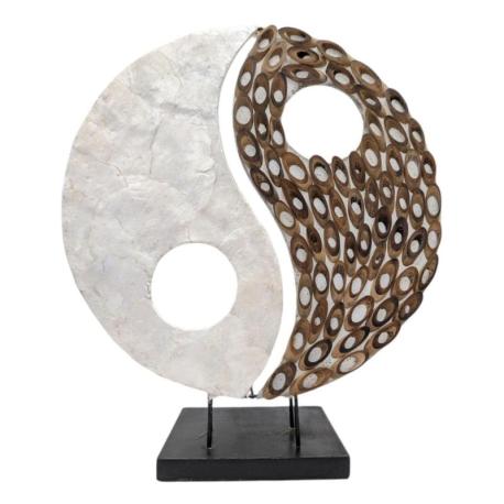 Déclassé - Lampe Exotique Yin Yang ⌀30cm Nacre & Bambou | À équiper