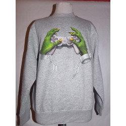 Pull gris Mains Verte Foncé